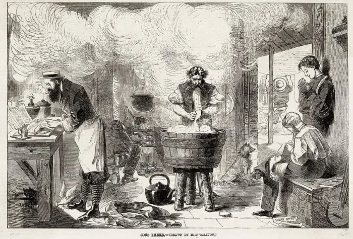 Framed Print : Sons there... Image 2 of a series on the benefits of Australia over England & encouraging emigration. Date: 1863 Framed Print : Sons there... Image 2 of a series on the benefits of Australia over England & encouraging emigration. Date: 1863