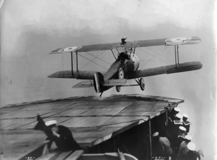 Framed Print : Sopwith 2F1 Camel taking off from HMS Pegasus Framed Print : Sopwith 2F1 Camel taking off from HMS Pegasus