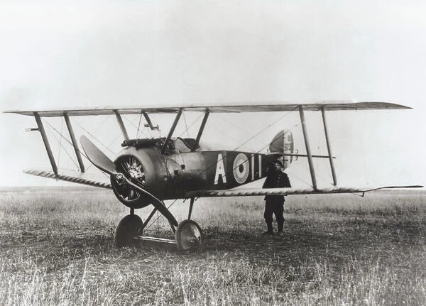 Sopwith Camel F-1. German Soldier Holding the Tail of Captured 3 Sqn Royal