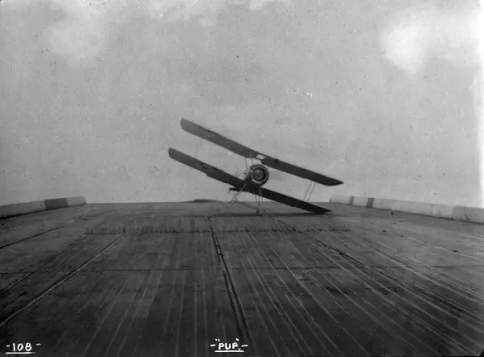 Framed Print : A Sopwith Pup with early arrester gear during deck-landing Framed Print : A Sopwith Pup with early arrester gear during deck-landing