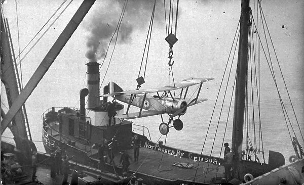 Sopwith Pup N6444 being winched aboard HMS Manxman
