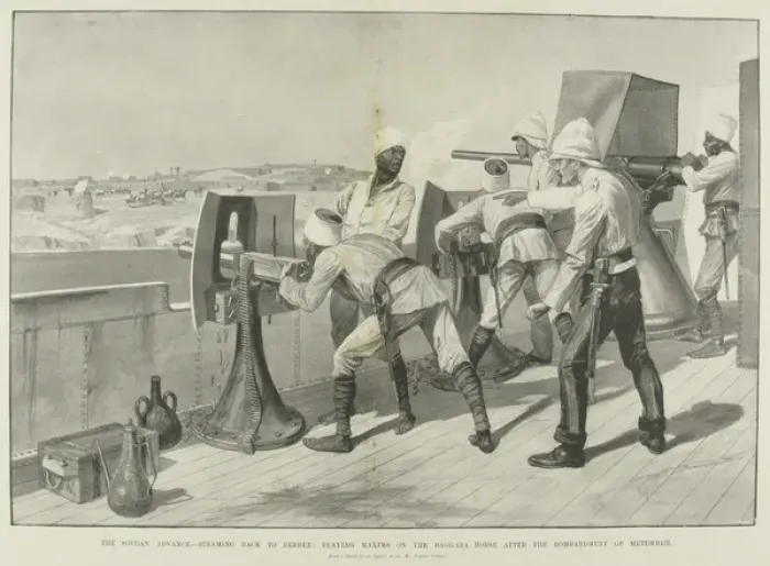 Framed Print : The Soudan Advance - steaming back to Berber: playing Maxim Framed Print : The Soudan Advance - steaming back to Berber: playing Maxim