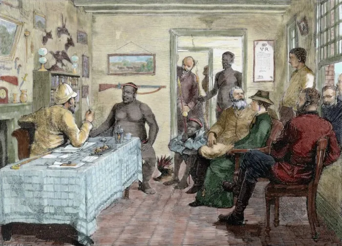 Framed Print : South Africa. Conference held between Ottam and the English Framed Print : South Africa. Conference held between Ottam and the English