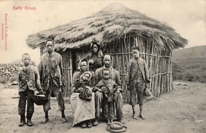 Framed Print : South Africa Family outside their simple homestead Framed Print : South Africa Family outside their simple homestead