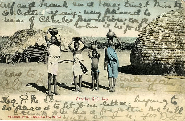 South Africa - Zulu Natives Carrying Cafir Beer