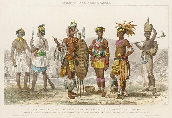 South Africans. (L) Natives of Senegambia : (centre) Zulu in visiting dress