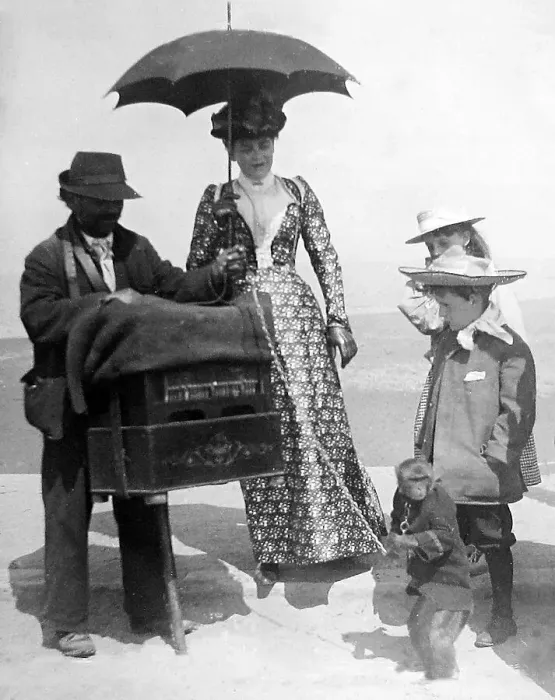 Framed Print : Southport Organ Grinder with monkey early 1900s Framed Print : Southport Organ Grinder with monkey early 1900s