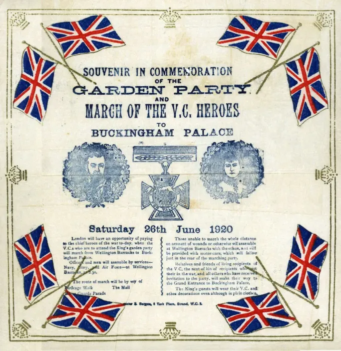 Framed Print : Souvenir handkerchief, Garden Party of VC Heroes Framed Print : Souvenir handkerchief, Garden Party of VC Heroes