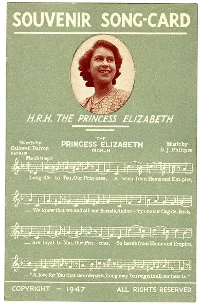 Souvenir Song Card, Princess Elizabeth (Queen Elizabeth II)