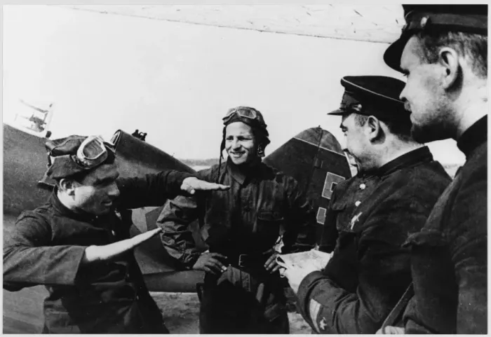 Framed Print : Soviet Pilots Re-Enact Framed Print : Soviet Pilots Re-Enact