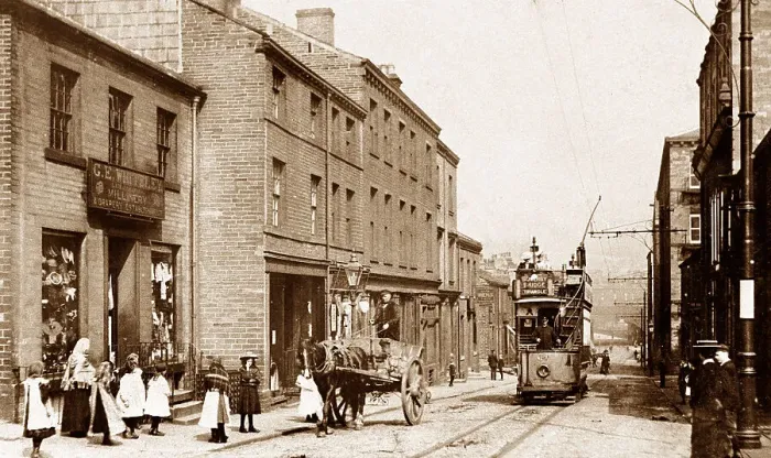 Framed Print : Sowerby Bridge West Street early 1900s Framed Print : Sowerby Bridge West Street early 1900s