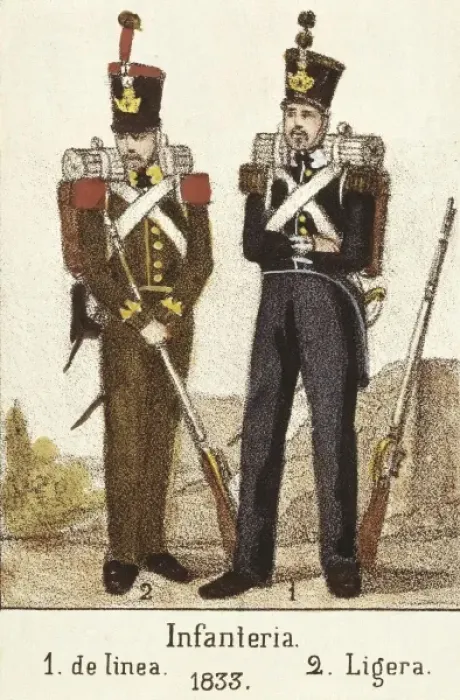 Framed Print : Spain (1833). Line infantry (1) and light infantry Framed Print : Spain (1833). Line infantry (1) and light infantry