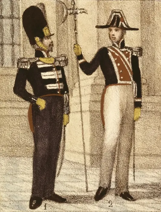 Framed Print : Spain (1833). Royal Guard Infantry and halberdier Framed Print : Spain (1833). Royal Guard Infantry and halberdier