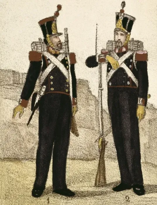 Framed Print : Spain (1833). Uniforms of artillery and engineers Framed Print : Spain (1833). Uniforms of artillery and engineers