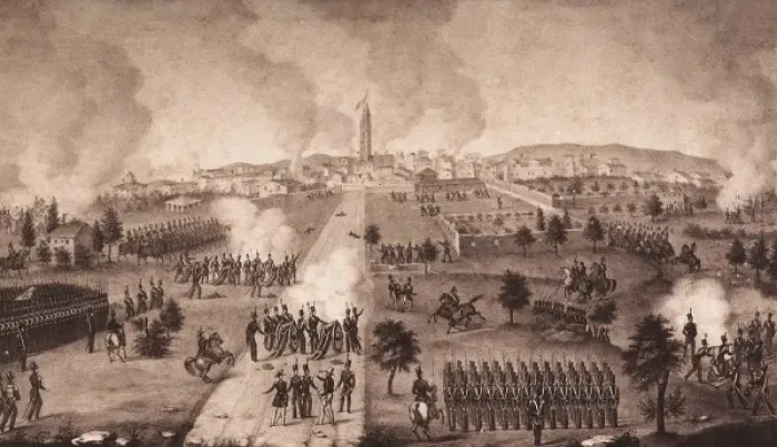 Framed Print : Spain (1843). Bombardment of the city of Reus Framed Print : Spain (1843). Bombardment of the city of Reus