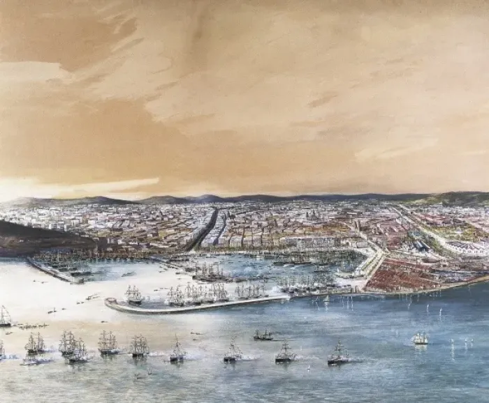 Framed Print : Spain (1888). Barcelona. Port of the city with Framed Print : Spain (1888). Barcelona. Port of the city with