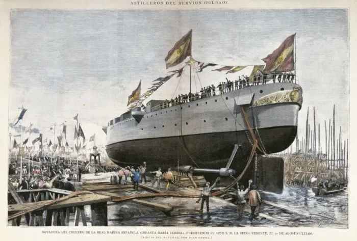 Framed Print : Spain (1890). Launching of the cruise ship Infanta Framed Print : Spain (1890). Launching of the cruise ship Infanta