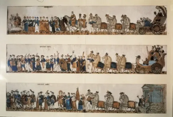Framed Print : Spain (19th c. ). Parade to pay tribute to Framed Print : Spain (19th c. ). Parade to pay tribute to