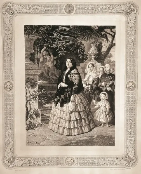 Framed Print : Spain (19th c. ). The queen Isabel II with his Framed Print : Spain (19th c. ). The queen Isabel II with his