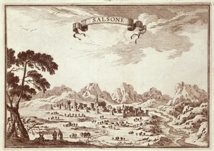 Framed Print : Spain (19th c. ). Solsona. Engraving of the work Framed Print : Spain (19th c. ). Solsona. Engraving of the work