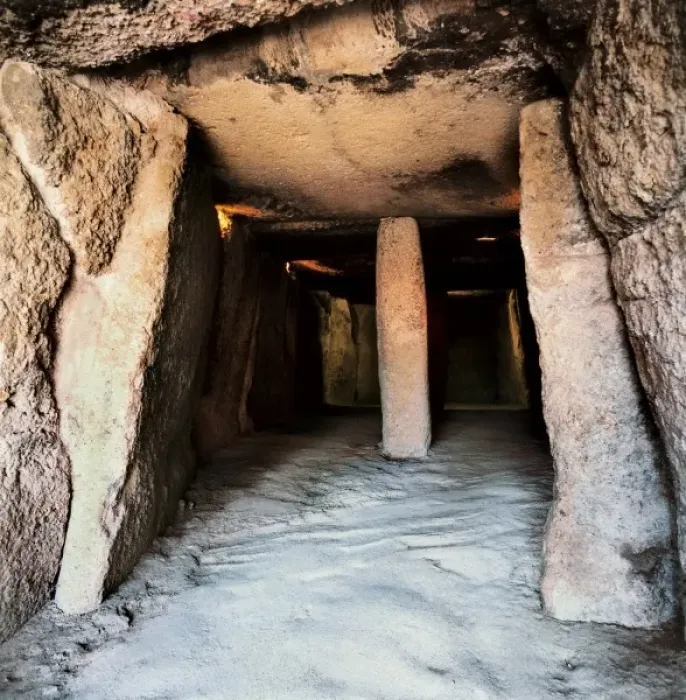 Framed Print : SPAIN. Antequera. Menga Caves. Corridor entrance. Neolithic art. Architecture