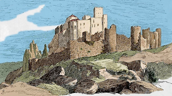Spain, Aragon. Castle of Loarre. Engraving