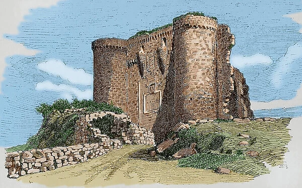 Spain, Astorga. Ruins of the old castle. Engraving