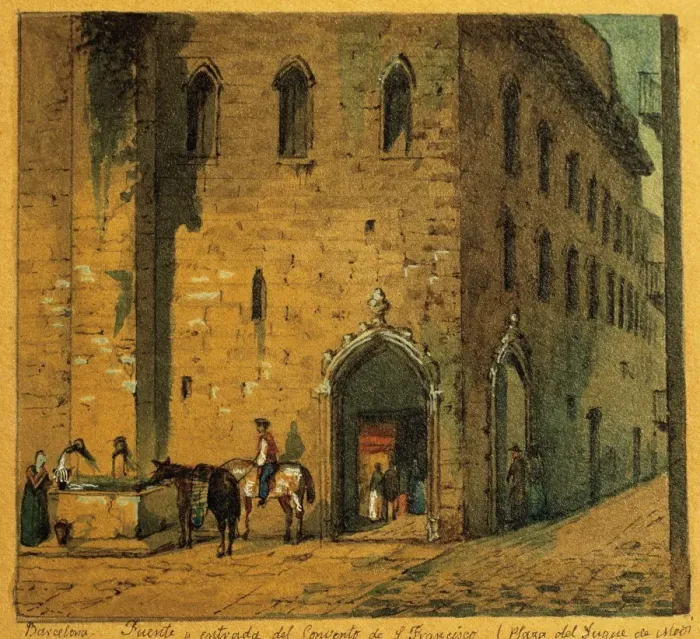 Framed Print : Spain. Barcelona. Duke of Medinaceli Square. Fountain and ent Framed Print : Spain. Barcelona. Duke of Medinaceli Square. Fountain and ent