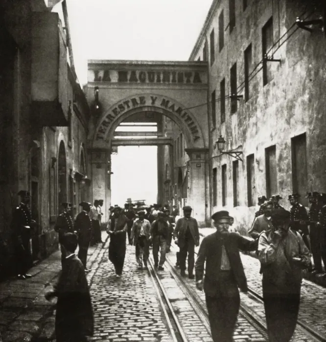 Framed Print : Spain. Barcelona. Metalworkers strike. Workers leaving the workshops of Framed Print : Spain. Barcelona. Metalworkers strike. Workers leaving the workshops of