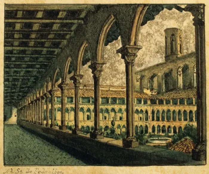Framed Print : Spain. Barcelona. Monastery of Pedralbes. Cloister. Drawing Framed Print : Spain. Barcelona. Monastery of Pedralbes. Cloister. Drawing