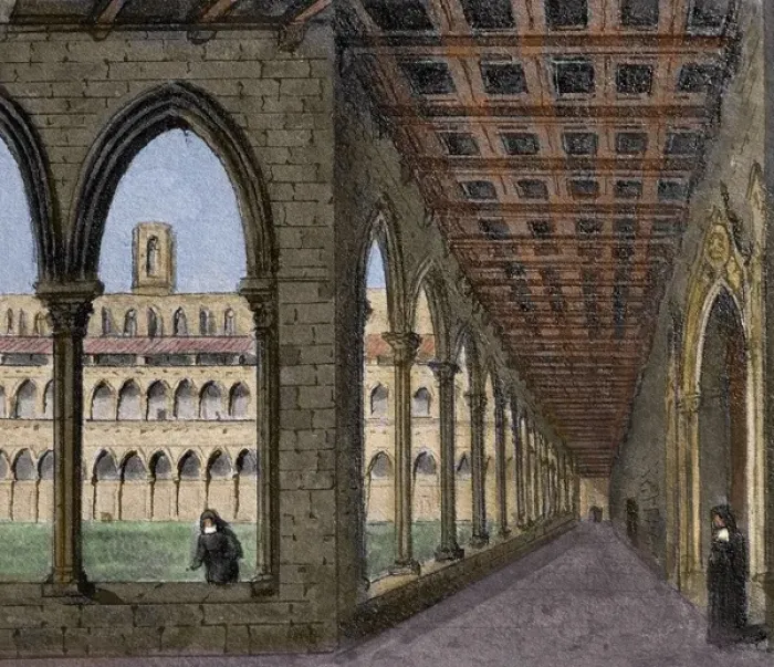 Framed Print : Spain. Barcelona. Monastery of Pedralbes. Cloister. Drawing Framed Print : Spain. Barcelona. Monastery of Pedralbes. Cloister. Drawing
