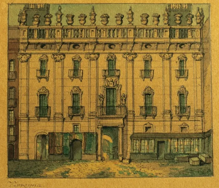 Framed Print : Spain. Barcelona. Palace of the Vicereine. Drawing by G. Mos Framed Print : Spain. Barcelona. Palace of the Vicereine. Drawing by G. Mos