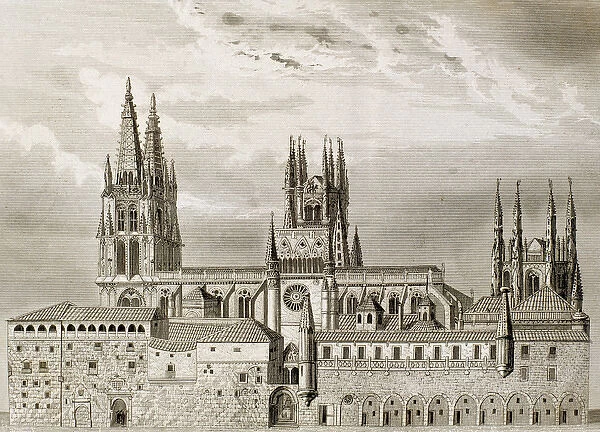 Spain. Burgos Cathedral. Engraving