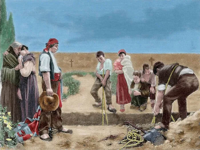 Framed Print : Spain. Burial. Engraving. Colored Framed Print : Spain. Burial. Engraving. Colored
