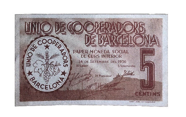 Spain. Civil War (1936-1939). 5 cents note issued