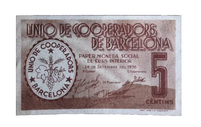 Framed Print : Spain. Civil War (1936-1939). 5 cents note issued Framed Print : Spain. Civil War (1936-1939). 5 cents note issued