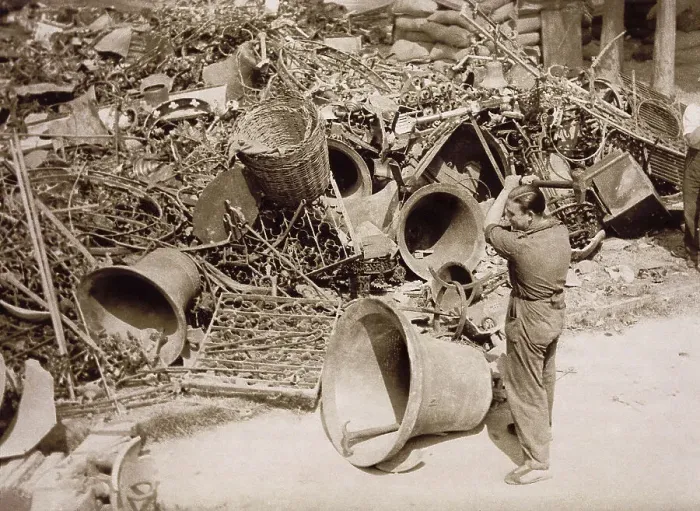 Framed Print : Spain. Civil War (1936-1939). Metals and church objects taken for smelting. Photography Framed Print : Spain. Civil War (1936-1939). Metals and church objects taken for smelting. Photography