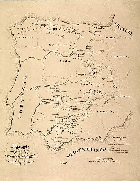 Spain. First Carlist War (1836). Map of Spain