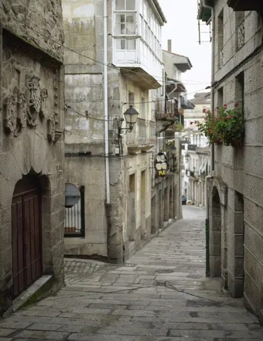 Framed Print : Spain. Galicia. Ribadavia. Old Town. On the left, the gothic Framed Print : Spain. Galicia. Ribadavia. Old Town. On the left, the gothic