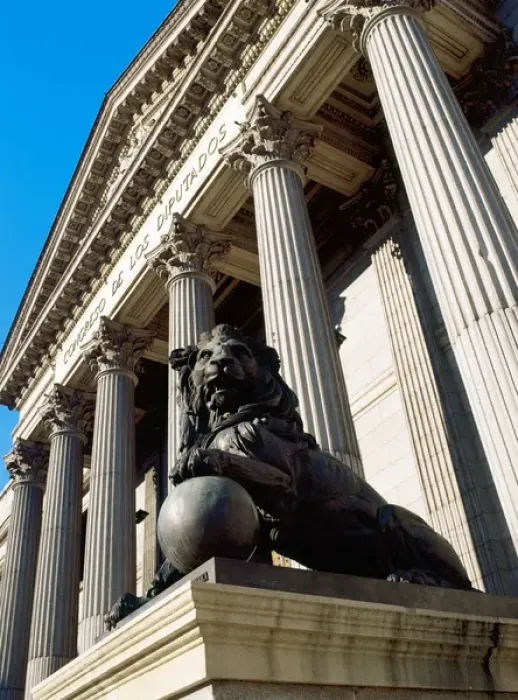 Framed Print : Spain. Madrid. Congress of Deputies. The statue of lion by Framed Print : Spain. Madrid. Congress of Deputies. The statue of lion by