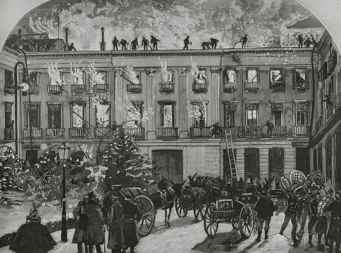 Framed Print : Spain. Madrid. Fire at the Ministry of War Framed Print : Spain. Madrid. Fire at the Ministry of War