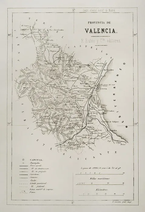 Framed Print : Spain. Map of the province of Valencia, 19th century Framed Print : Spain. Map of the province of Valencia, 19th century