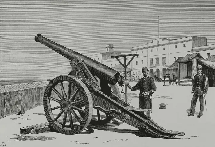 Framed Print : Spain. The new Plasencia Cannons. Engraving, 1882 Framed Print : Spain. The new Plasencia Cannons. Engraving, 1882