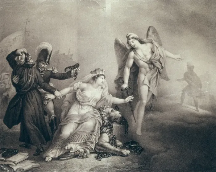 Framed Print : Spain. Peninsular War (1808-1814). Allegory of Framed Print : Spain. Peninsular War (1808-1814). Allegory of