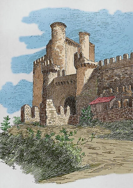Spain, Ponferrada. Templar castle. Engraving