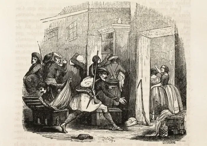Framed Print : Spain. Second Carlist War. Sacking of Canet by Framed Print : Spain. Second Carlist War. Sacking of Canet by