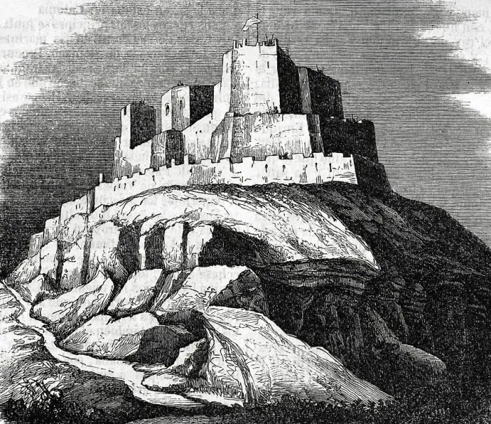 Framed Print : Spain. Templar Castle of Monzon. Engraving, 19th century Framed Print : Spain. Templar Castle of Monzon. Engraving, 19th century
