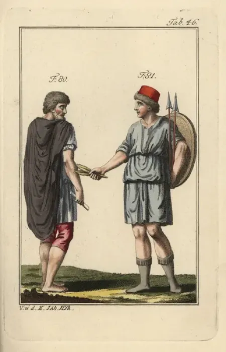 Framed Print : Spaniard and Spanish woman with shield and spears Framed Print : Spaniard and Spanish woman with shield and spears