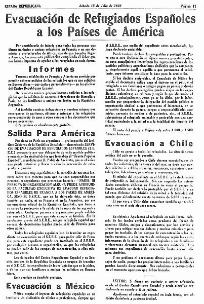 Spanish Civil War (1936-1939). Evacuacion de