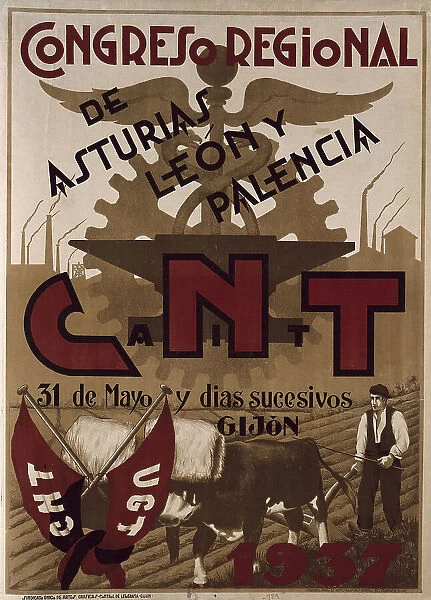 Spanish Civil War. Poster from CNT-AIT (National)